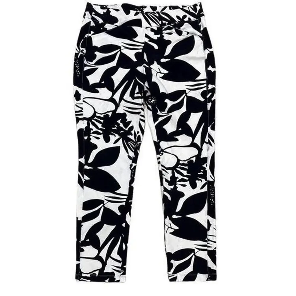 Chico's 2.5 Travelers vacation Hawaii Tropical Floral resort Ankle Pants Navy 14 - Picture 4 of 14